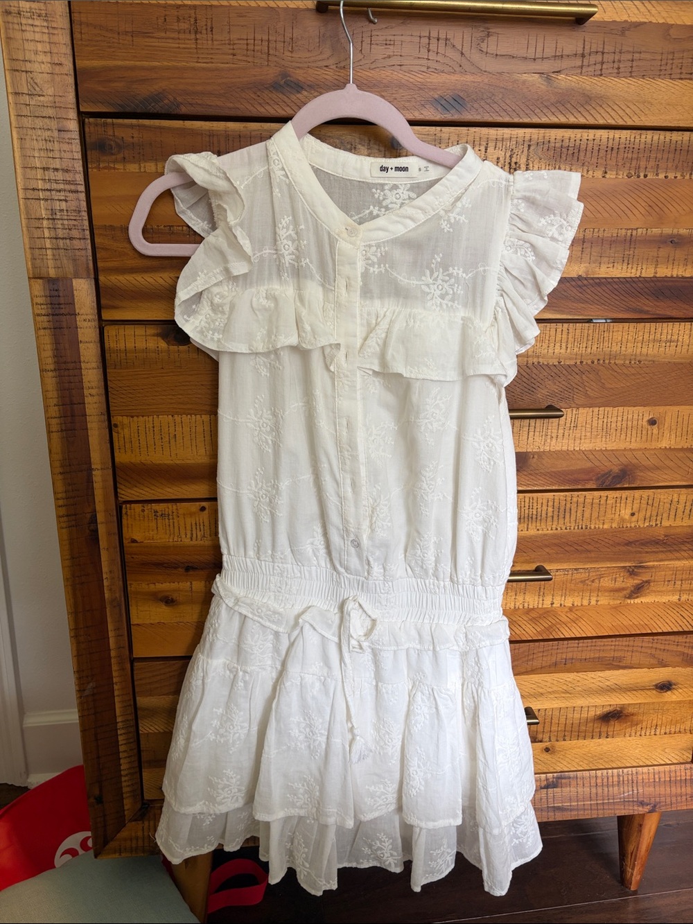 day + moon Cream Ruffle-Trim Casual Dress